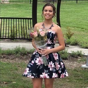 Navy blue floral homecoming dress